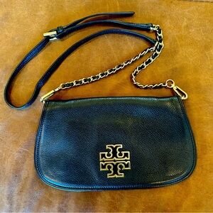 Authentic Tory Burch chain clutch bag shoulder bag black leather